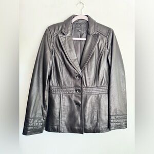 Avanti Women’s Black Leather Lambskin Jacket Blazer 3 Button Buttery Soft Size M